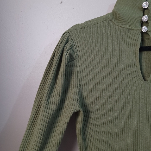 Who What Wear EUC Classic Vintage Inspired Army Green Ribbed Sweater Dress LARGE - Picture 3 of 11